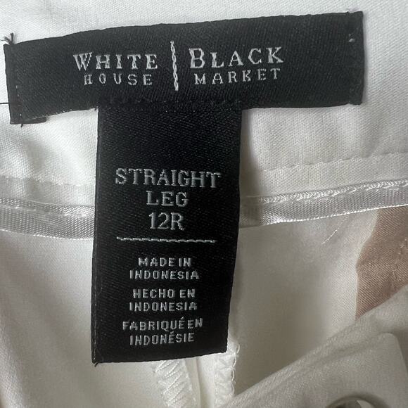 WHITE HOUSE BLACK MARKET Straight Leg Pant Mid Rise Flat Front White Size 12R - Picture 7 of 10